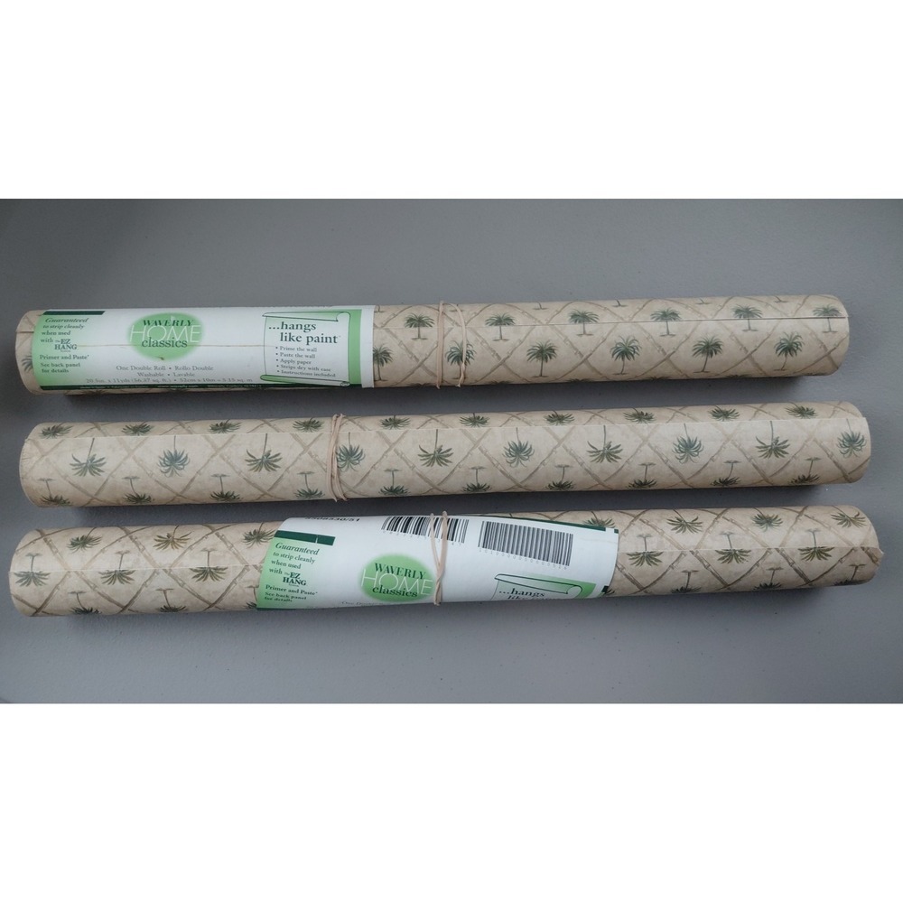 Waverly Wallpaper Palm Tree 3 Rolls 56 sq ft EACH Tropical Countryside NEW Beige